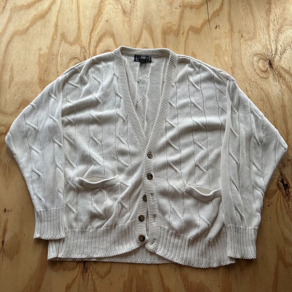 Vintage Gant USA White Cable Knit Cardigan - L